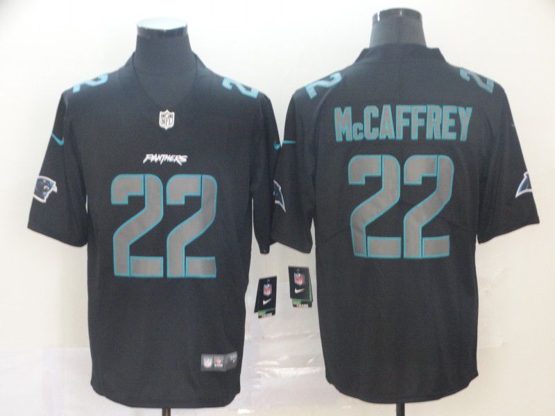 Men Carolina Panthers #22 Mccaffrey Nike  Fashion Impact Black Color Rush Limited Jersey